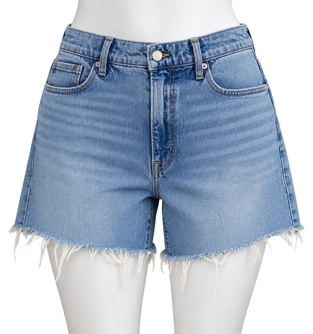 Good American Good Girlfriend Raw Hem Denim Shorts - Size 14/32